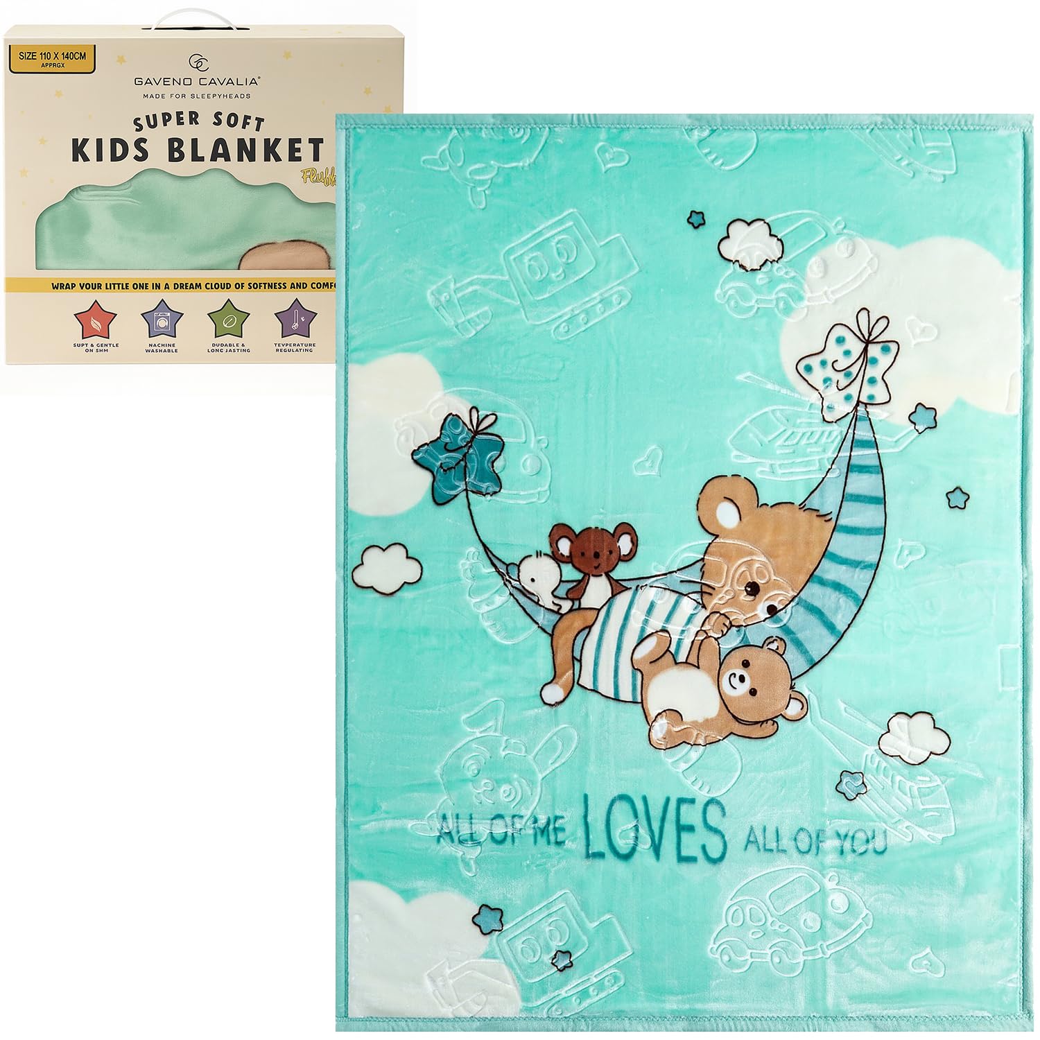 Kids Blankets Throw New Born Baby Gift Box Throws Luxury Ultra Soft Fluffy Warm Cosy Thick Children Bed Sofa Blanket For Girls and Boys 110x140 CM (Bear Moon)