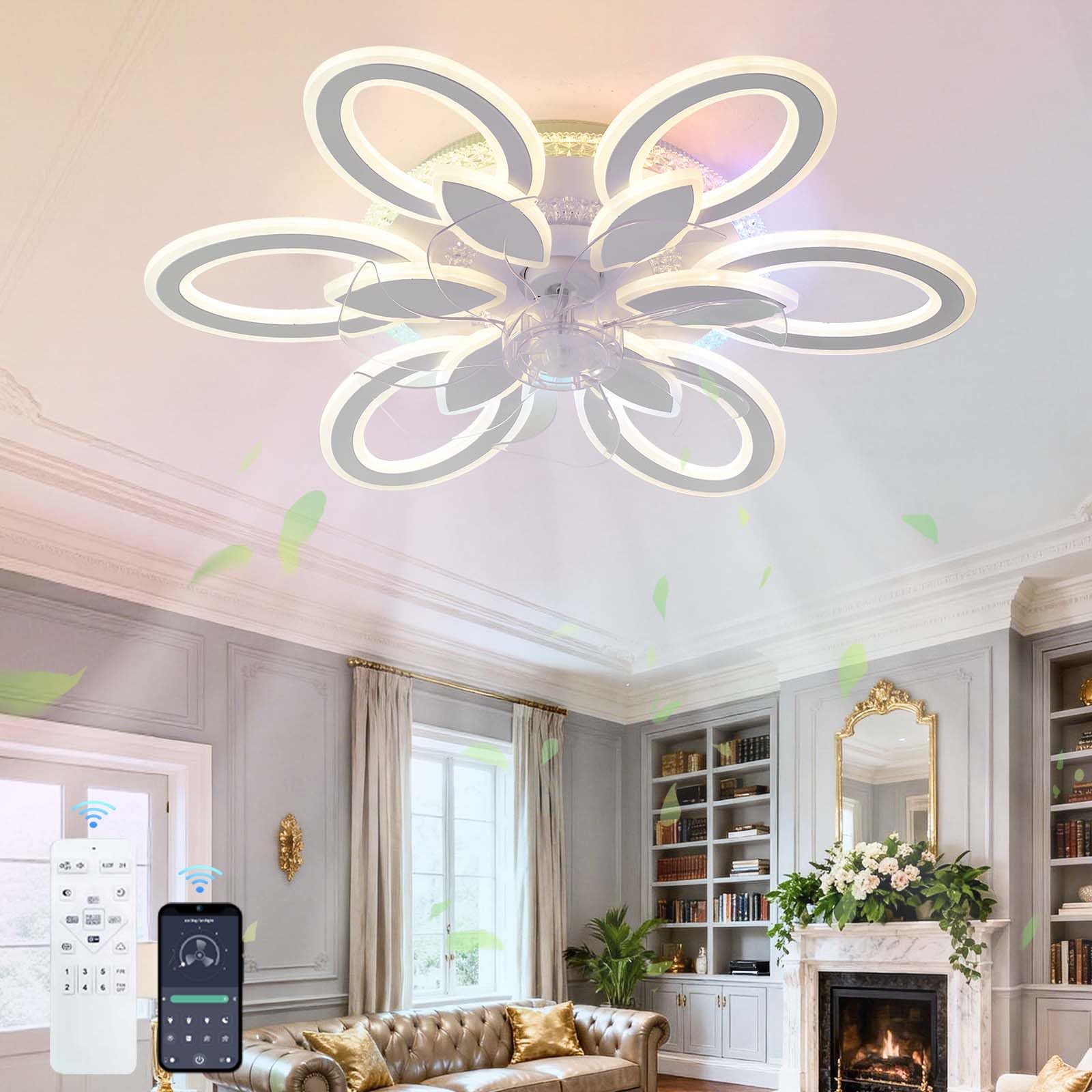 HXYSXHJUO RGB Ceiling Fans with Lights,aplikacja I Pilot Zdalnego Sterowania, Reversible DC Motor，Kids Bedroom Fan Light Ceiling, Quiet Lights for Bedroom, Living Room