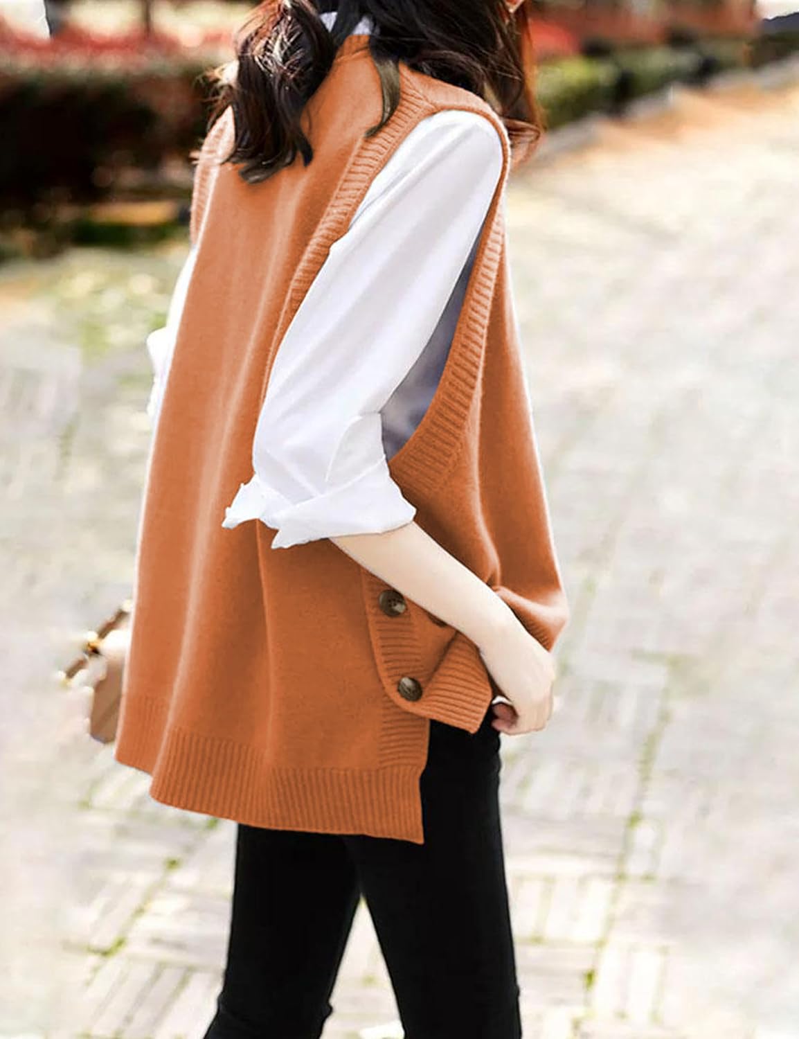 HangNiFang Women's Round Neck Sleeveless Pullover Ribbed Knit Sweater Vest Top - Image 3