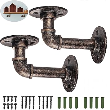 Tube Rack Pipe Shelf Brackets,HOMGEN 2Pcs Tube Rack Industrial Plumbing Pipe Shelf Brackets Scaffold Board Shelf Brackets Pipe Floating Shelf Brackets for Bookshelf Scaffolding Board (9 X 13 cm)