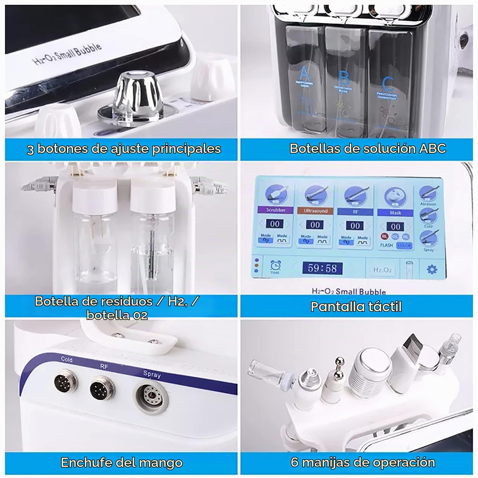 Hidrógeno Y Oxígeno Máquina De Belleza, 7 En 1 Profesional Diamante Microdermabrasión Máquina Peeling Agua Hydro Dermoabrasión RF Depurador HydraFacial Máquina,White