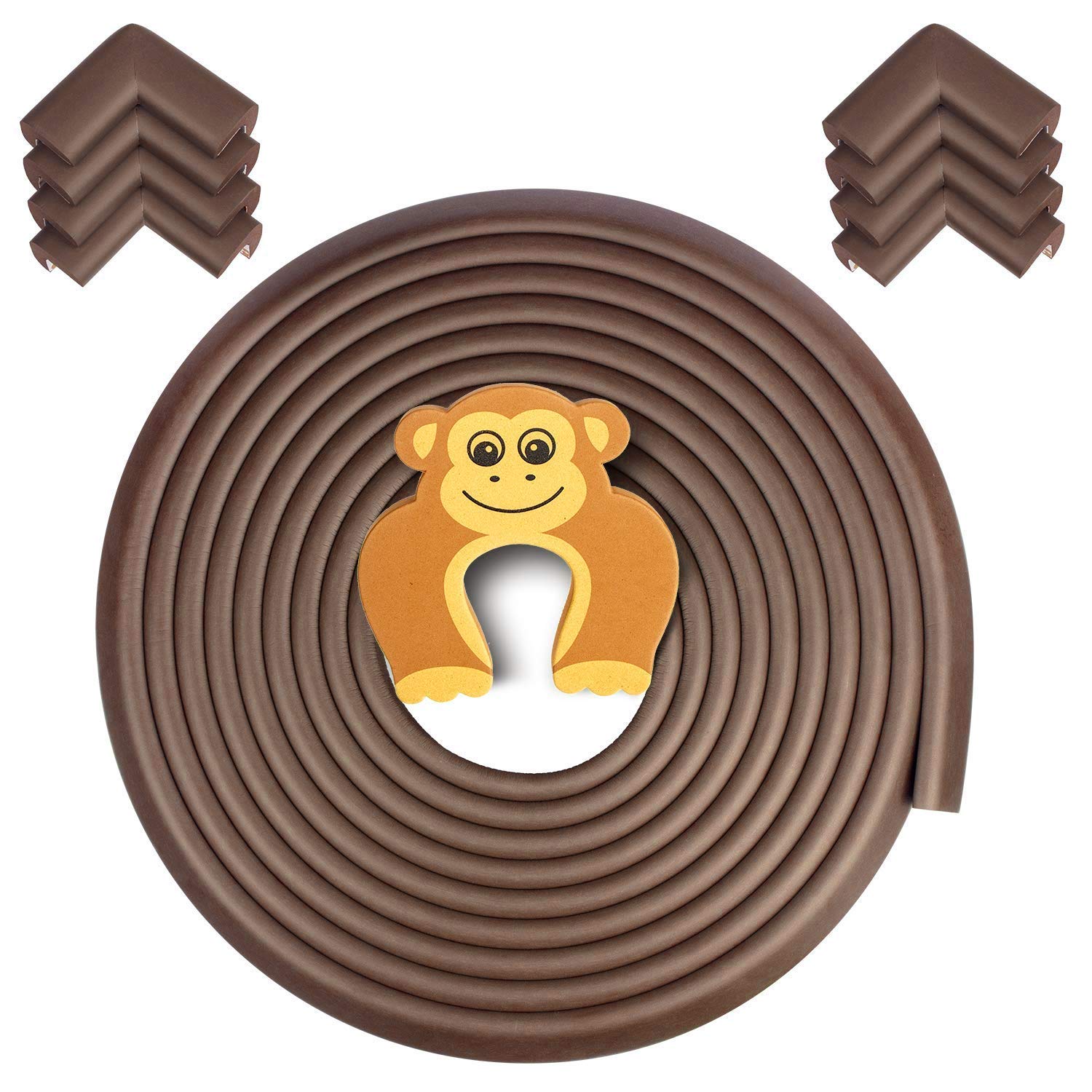Rabofly Baby Proofing Edge & Corner Guards, [16.40ft Edge + 4 Corners] Furniture Bumper Cushion Table Edge Corner Protector Non Toxic and Safe for Fireplace, Stair, Cabinet, Countertop, Brown