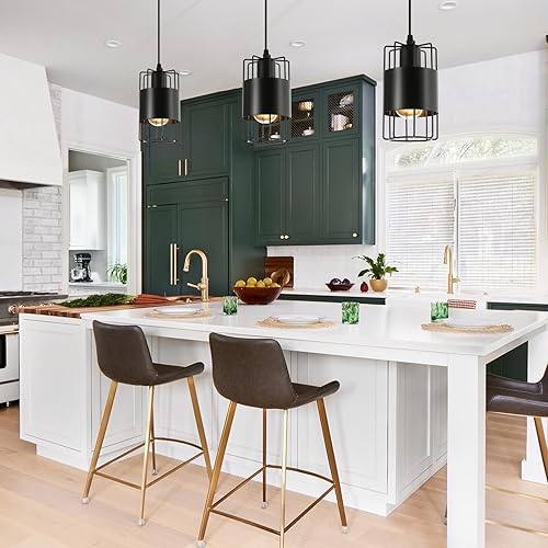 Miniatura 7 de Luces colgantes para isla de cocina, paquete de 3 unidades, accesorios de iluminación colgante industrial, iluminación colgante moderna negra de