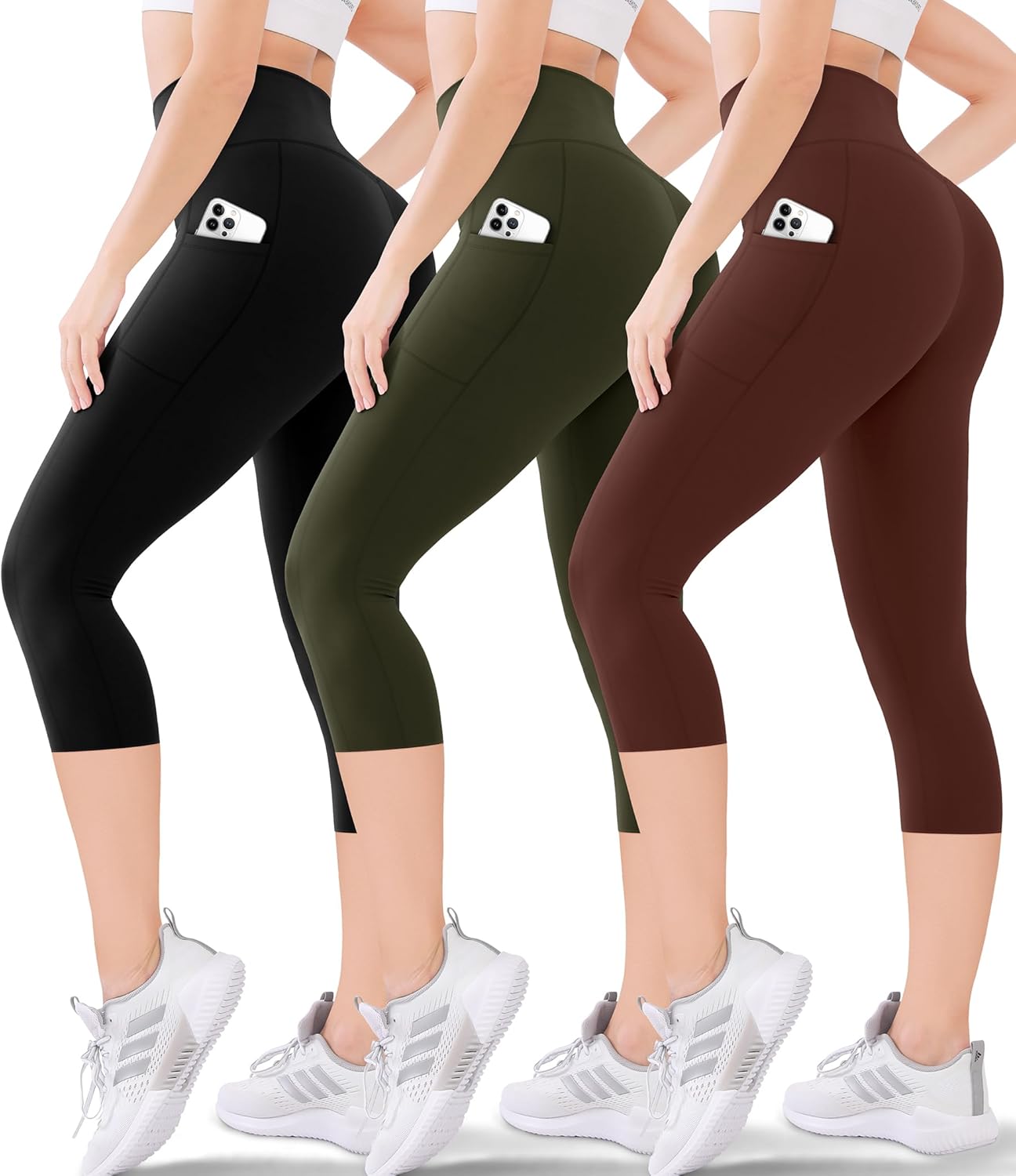 Blisset Women's High Waisted Capri Buttery Soft Tummy Control No See Through Workout Athletic Running Yoga Cycling