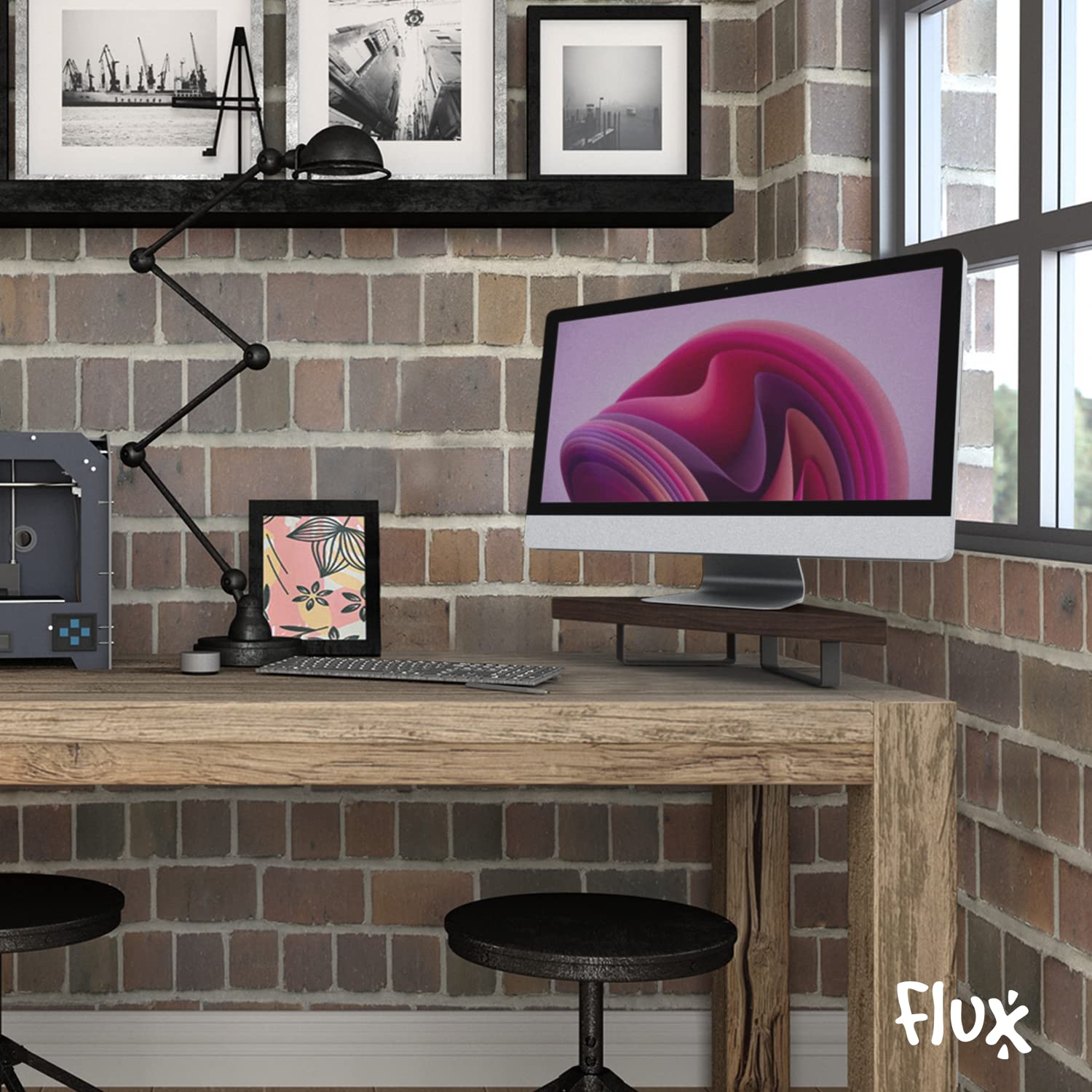 flux Wooden Monitor Stand | Monitor Stand Riser | Laptop Stand | Pc Stand Wooden | Made for Corners ,Material: Particle Board & Metal 23 Inch Shelf size -(45 x 25 x 8.5 cm) (Tringular Black Wenge) 3