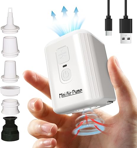 Portable Air Pump for Inflatables Mini Air Pump with 1600mAh Battery & Camping Light - Rechargeable Electric Pump for Vacuum Storage Bags, Air