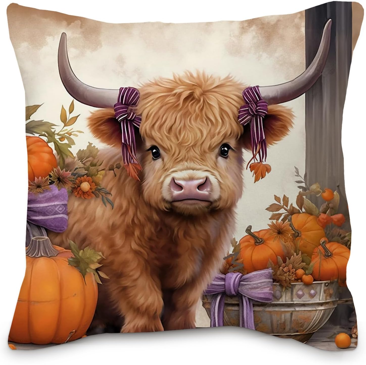 Highland Cow Pillow Covers 20x20 - Cute Western Gifts for Women & Girls, Highland Cow Decor for Bed, Farm Throw Pillow Cases, Set of 4