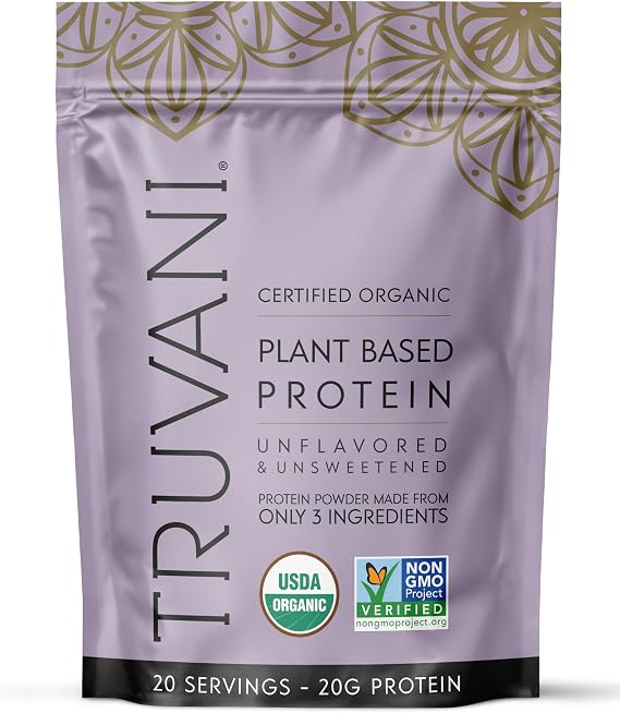 Truvani Organic Plant Based Protein Powder | Unflavored | 20 Servings | Vegan | 20g Pea Protein | Keto | Gluten & Dairy Free | Low Carb | No Added Sugar