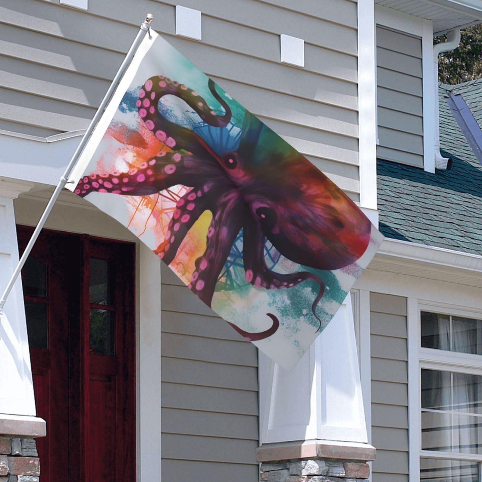 Bunte Oktopus-Flagge 90x150cm - Lustige Deko Für Garten, Party & Zuhause