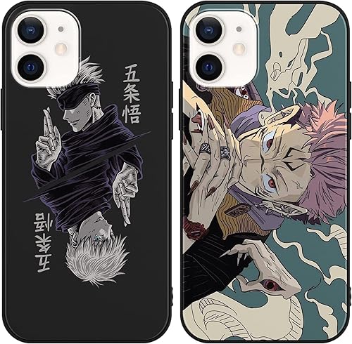 Paquete de 2 Funda de anime japonés para Apple iPhone 11 de 6.1 pulgadas, diseño de manga y personajes de dibujos animados de silicona negra para