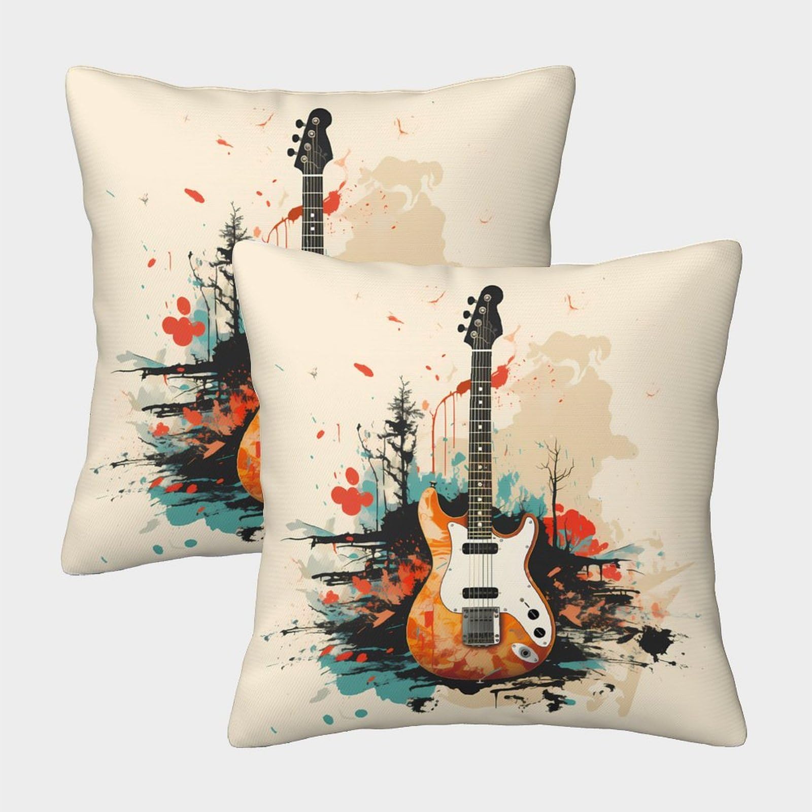 QFVANSIYO Artistic 3D Printed Guitar Pillowcase Microfiber Bedroom Decor Music Pillow Cover for Adults Teens 45x45cm
