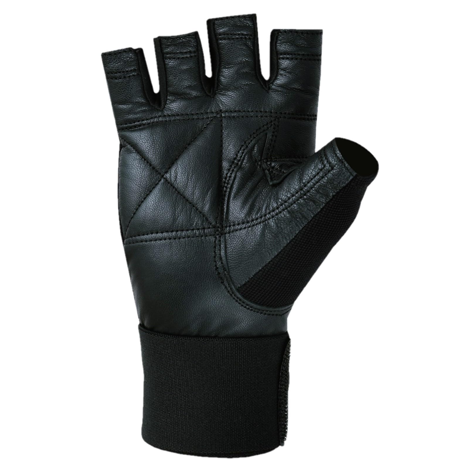 Kenfit Weight Lifting Gym Gloves Size M for Young Adults 18-24 – Black Goat Leather Padded Palm & 14" Neoprene Double Velcro Wrist Wrap for Fitness & Training