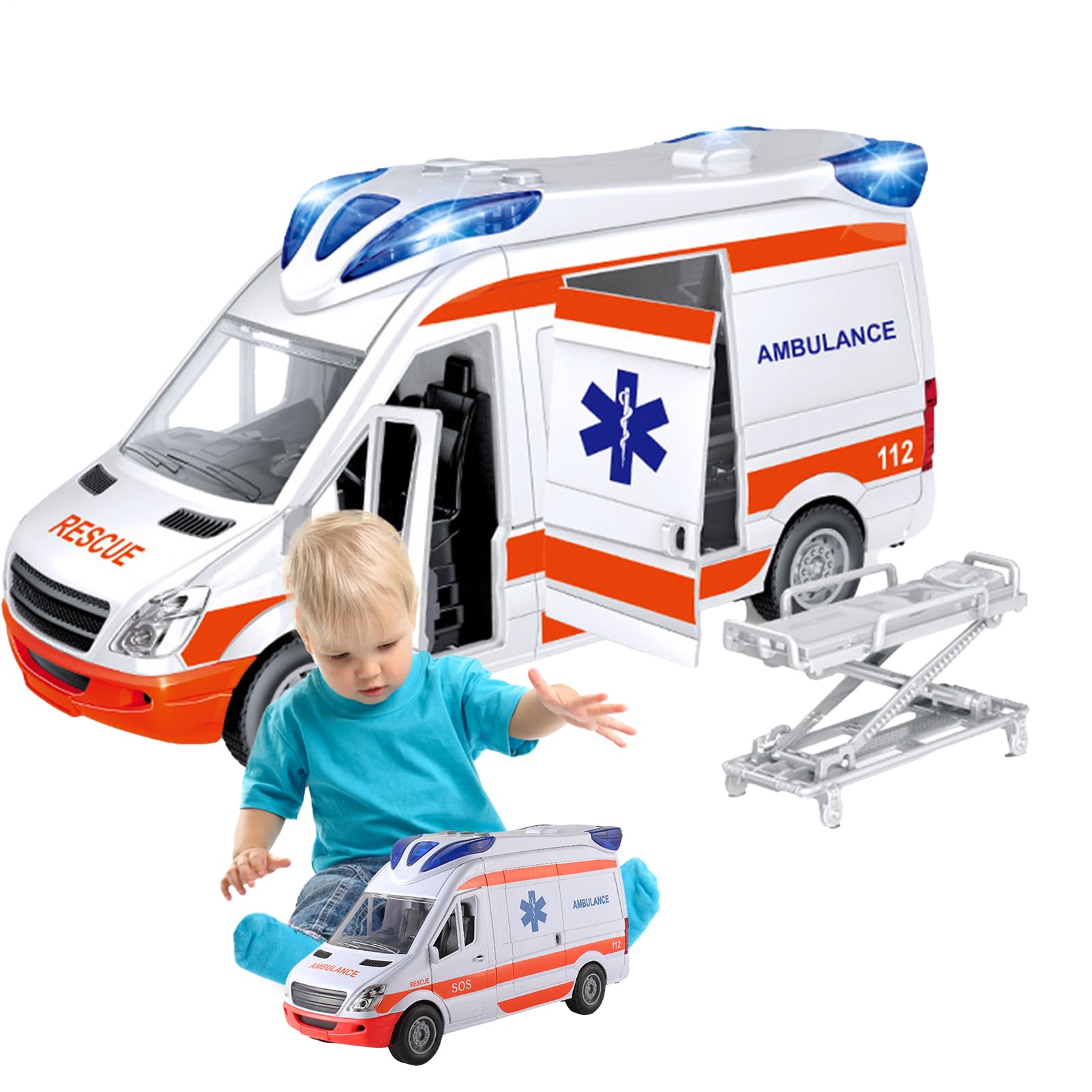 Générique Camion Jouet Ambulance pour - Véhicule Dè Sauvetage avec Lumières Et Sons, Civières Et Arrière Ouvrable | Jouet Éducatif De Jeu De Rôle pour Garçons Êt Filles 3-8 Ans