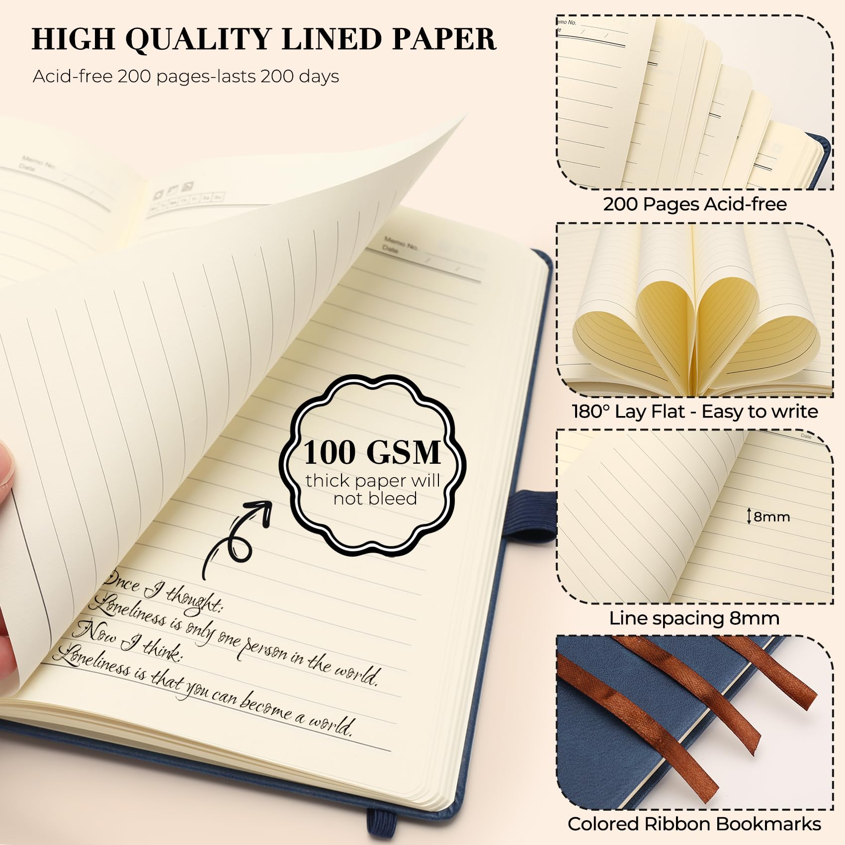 Giyofom Notepad and Pen, A5 Notebook, 3 Pack Journal 160 Pages 80 GSM Hardback Notepad with 3 Pens, Lined Pages and Pen Loop - Image 3