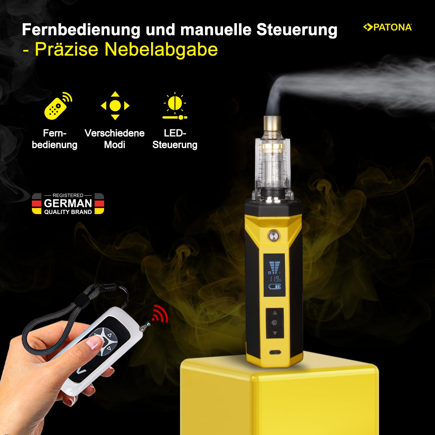 PATONA Mobile Nebelmaschine mit Akku | Rauchmaschine mit dichter Nebel