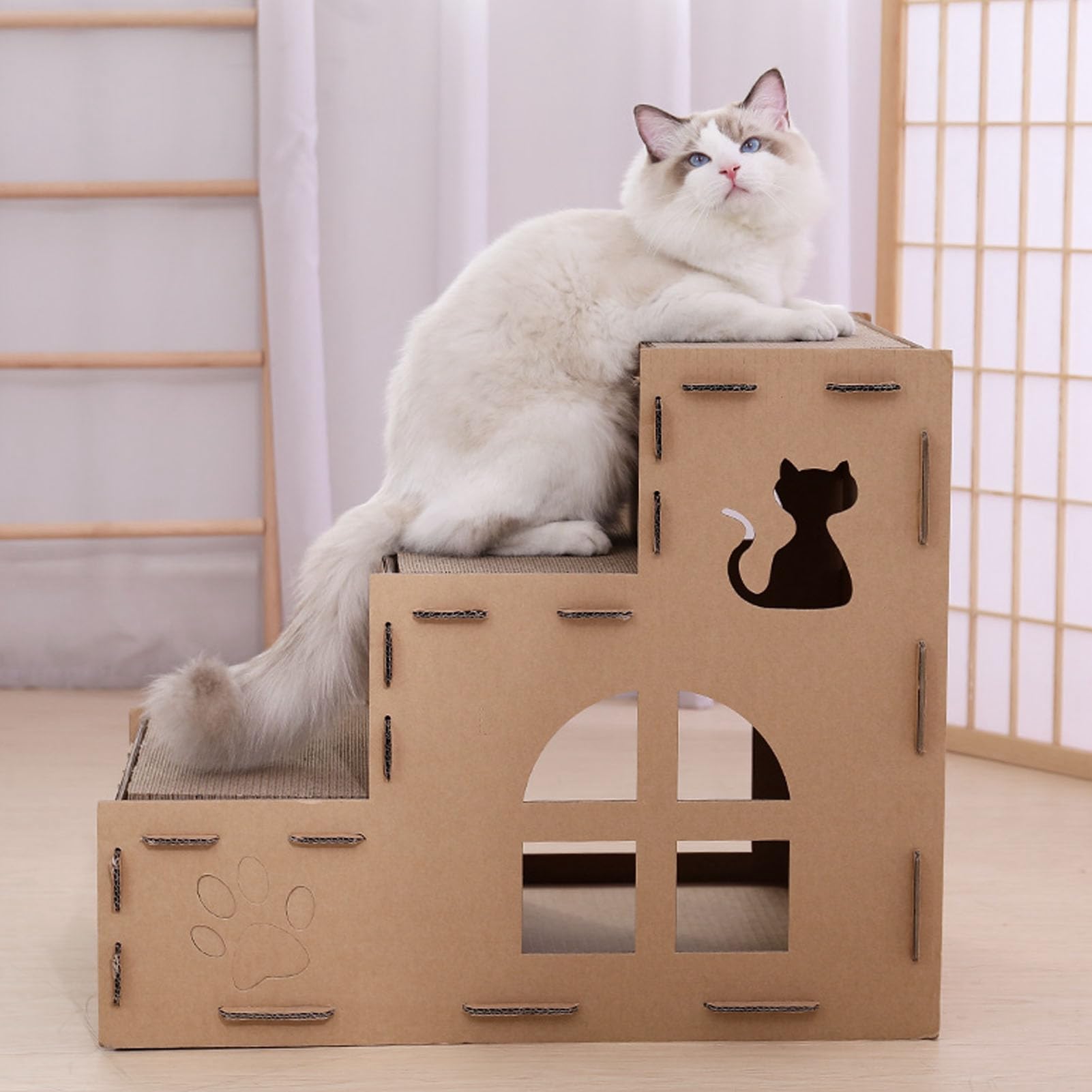 Casa per Gatti in Cartone Grande con Tiragraffi