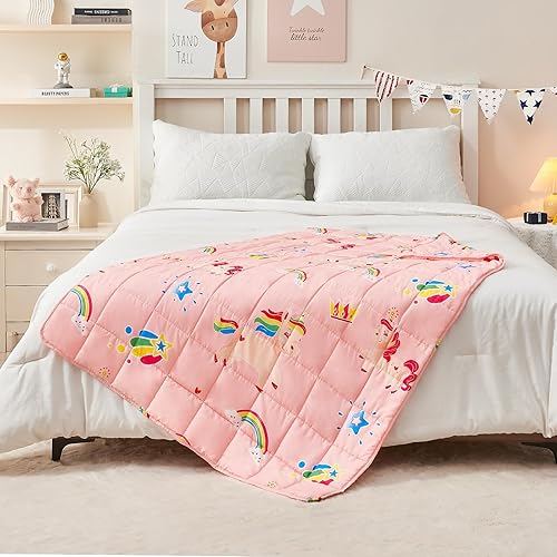 Miniatura 4 de yescool - Manta con peso de unicornio de 10 libras, manta de regazo refrescante de arcoíris rosa, manta con peso transpirable, regalo para personas