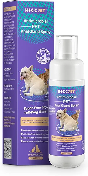 HICC PET Anal Gland Spray 4 oz, Hot Spot Spray Treatment for Dogs & Cats, Dog Anti Itch Spray, Soothing Inflamed Elimination Odor, Vet Recommended for Anal Gland Support