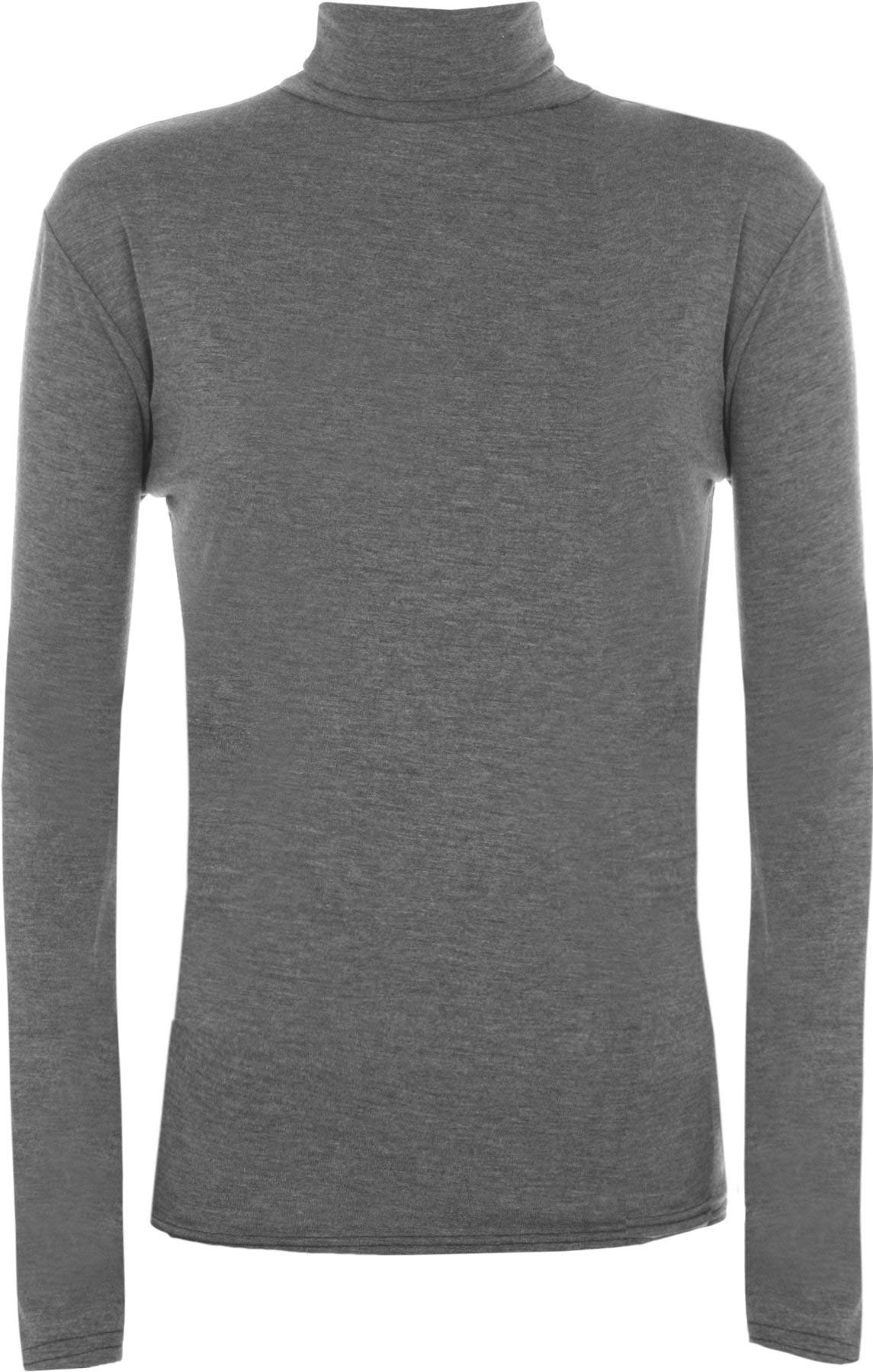 WearAll New Ladies Turtle Neck Long Sleeved Stretch Plain Polo Top - .Charcoal 20-22
