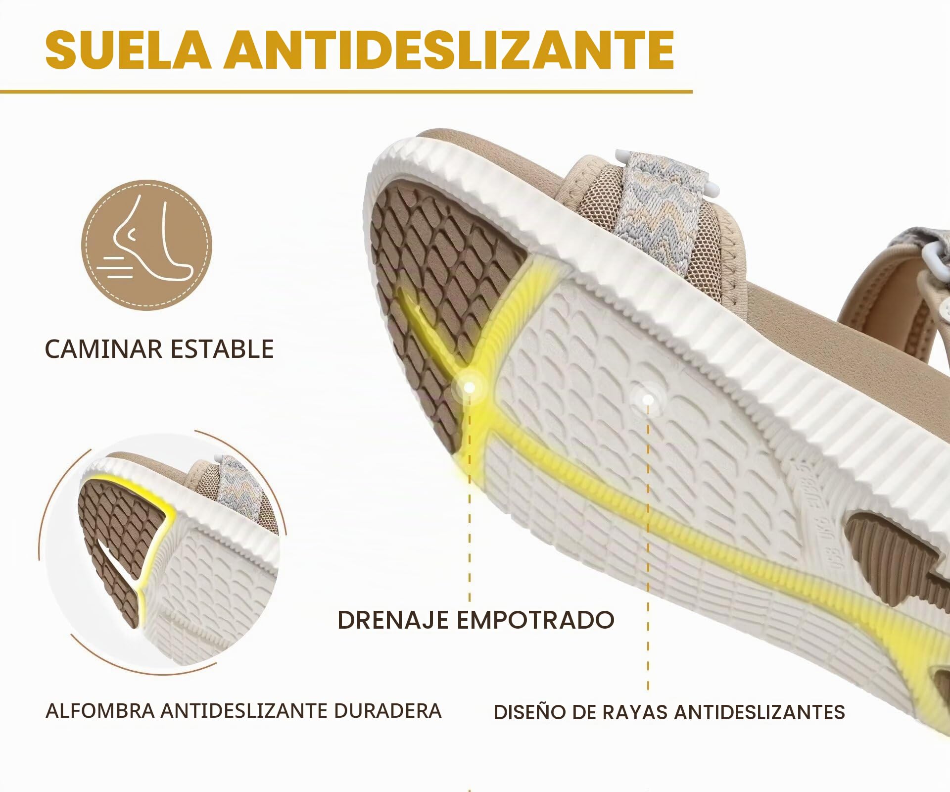 KuaiLu Sandalias Trekking Deportivas Mujer Ortopedicas Senderismo Sandalias | Comodas Caminar Fascitis Plantar Sandalias Verano Abierta Ligera Cuero Ajustables Antideslizantes Sandalias Montaña Beige 41