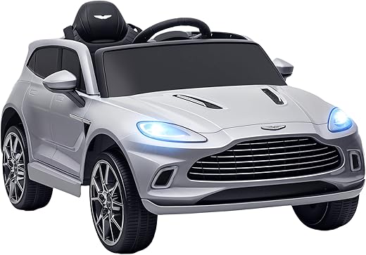 AIYAPLAY 12V Kids Electric Car, Aston Martin DBX Licensed Kids Ride on Car with Remote Control, 4 Suspension Wheels, LED Lights, Music, Horn, Slow Start, for Ages 3-6 Years, Grey