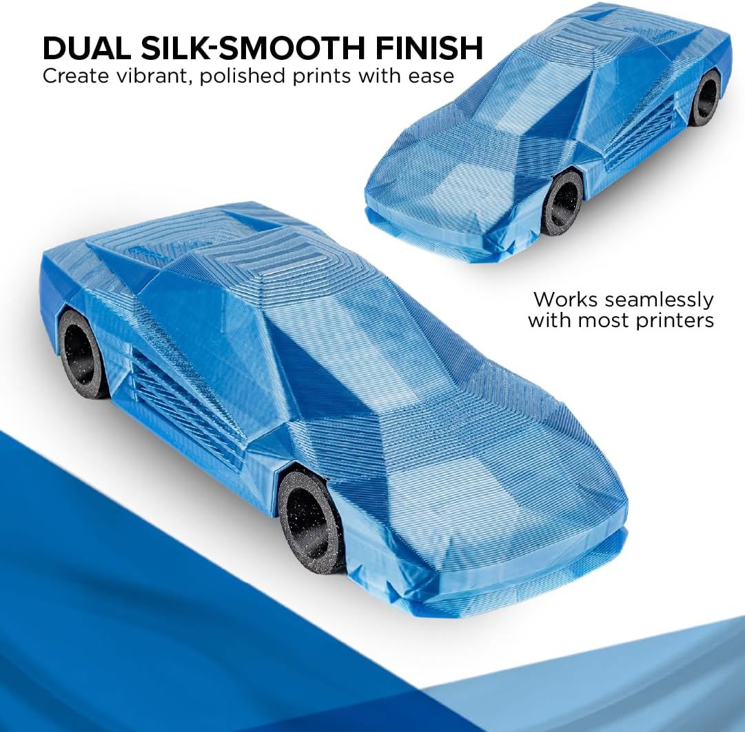 Polymaker Panchroma Dual Silk PLA 3D Printing Filament, 1.75mm 1kg, Silk Beluga (Silver-Blue), New and Improved Formula, Better Strength, Printing Speed & Clog-Free, Works in Most FDM 3D Printers - Image 2