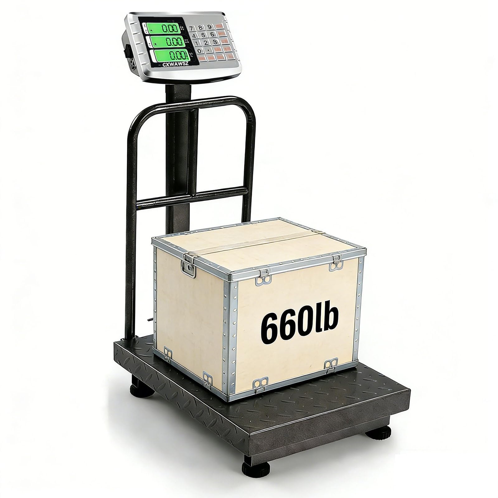 CXWAWSZ 660lb Industrial Platform Scale with Removable Guardrail Digital Scale with Accurate LB/KG High-Definition Displa Foldable for Weighing