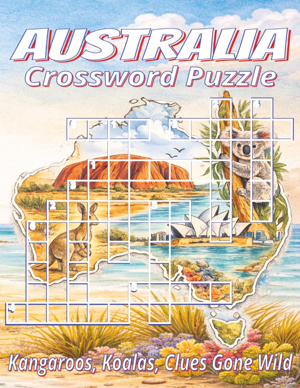 Australia Crossword Puzzle Book : Large Print: Clear large-print crosswords on Aussie wildlife, landmarks, slang & more. 8.5x11 inches, 120 pages, 60 puzzles. Great for holidays and downtime.