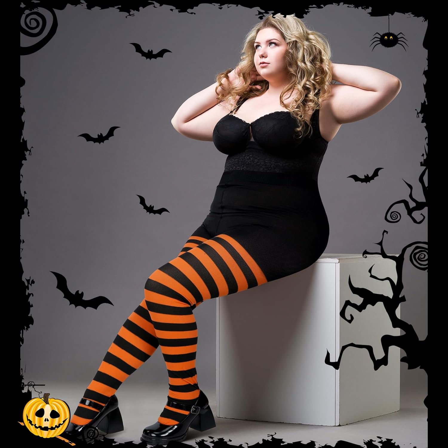 Hercicy 3 Pairs Women Plus Size Halloween Tights Striped Tights Colorful Legging Women Footed Legging for Halloween - Image 5