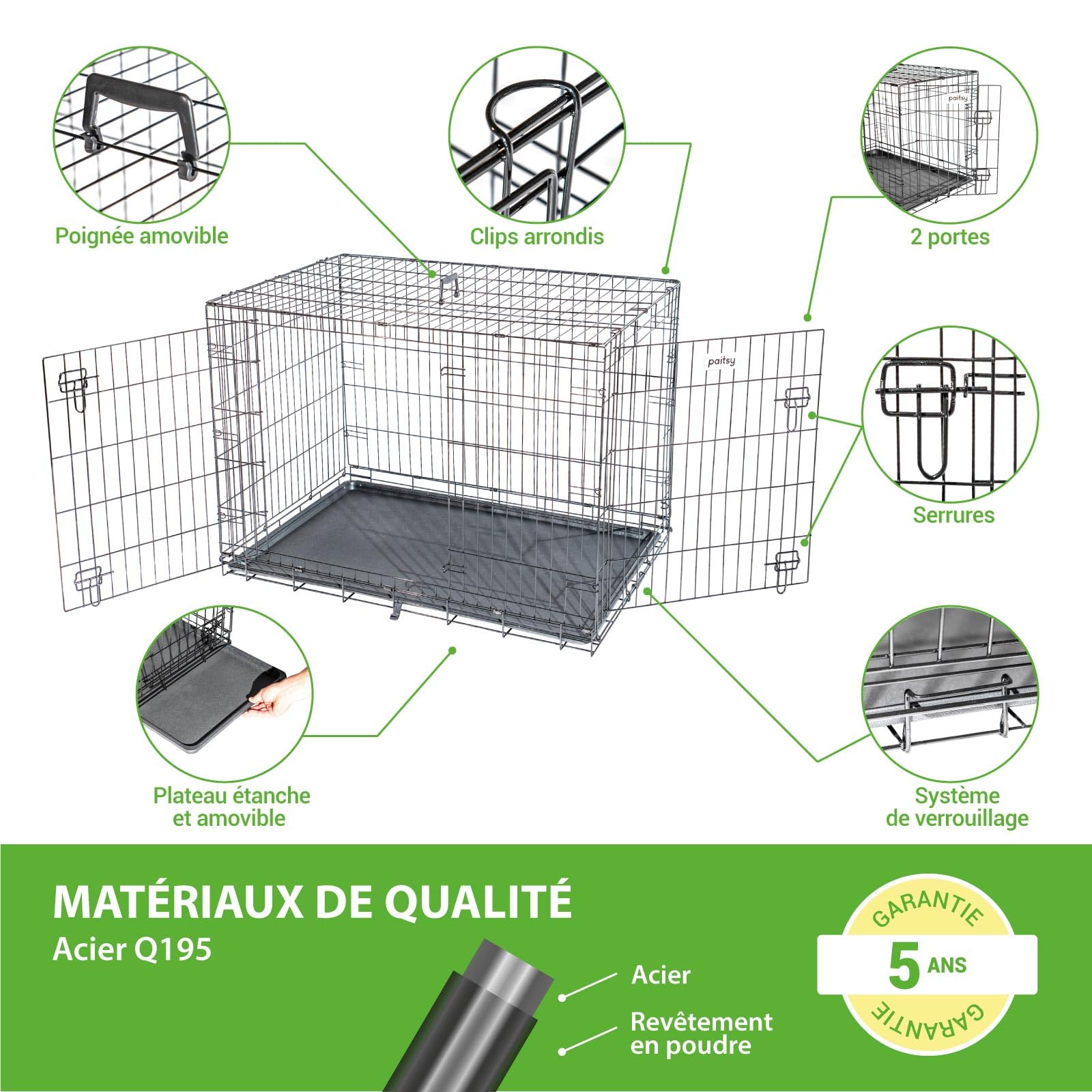 Cage pour Chien FortressooXL, Caisse de Transport pour Chien Moyen 107x71x77cm, Pliable, 2 Portes, Plateau Amovible, Utilisation Interieur, Garantie 5 Ans