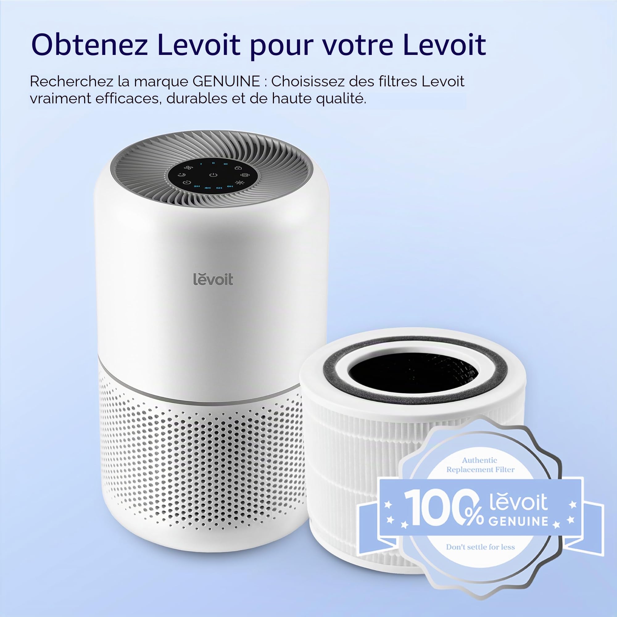 LEVOIT Filtre à air de rechange pour purificateur d'air Core 300S et Core 300, filtre HEPA, filtre à charbon actif à haute efficacité et préfiltre, contre 99,97% des allergènes, poussière, pollen