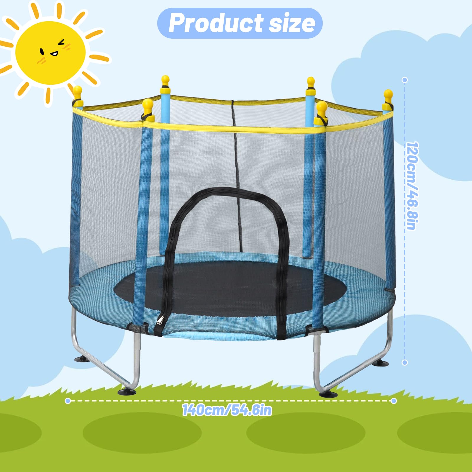 '55'' Kids Trampoline with Safety Net Enclosure, Outdoor Indoor Trampoline with Basketball Hoop for Kids, Play Equipment for 3 4 5 6 7 8 Years Old Boy and Girls'