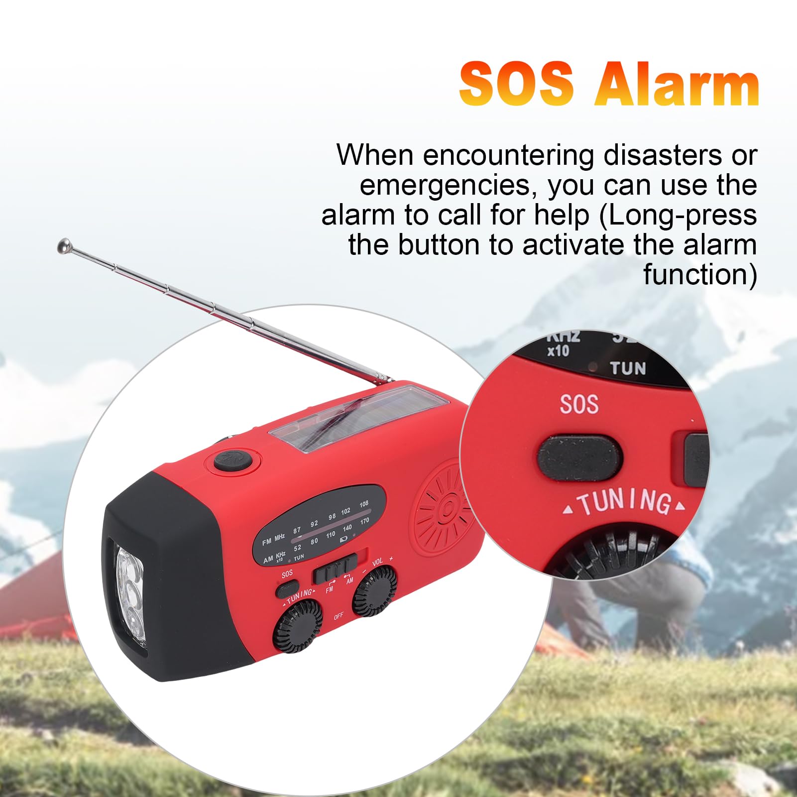 Radio d'urgence Solaire manivelle Type-c Charge AM FM Portable Panne de Courant Camping randonnée (Version européenne)