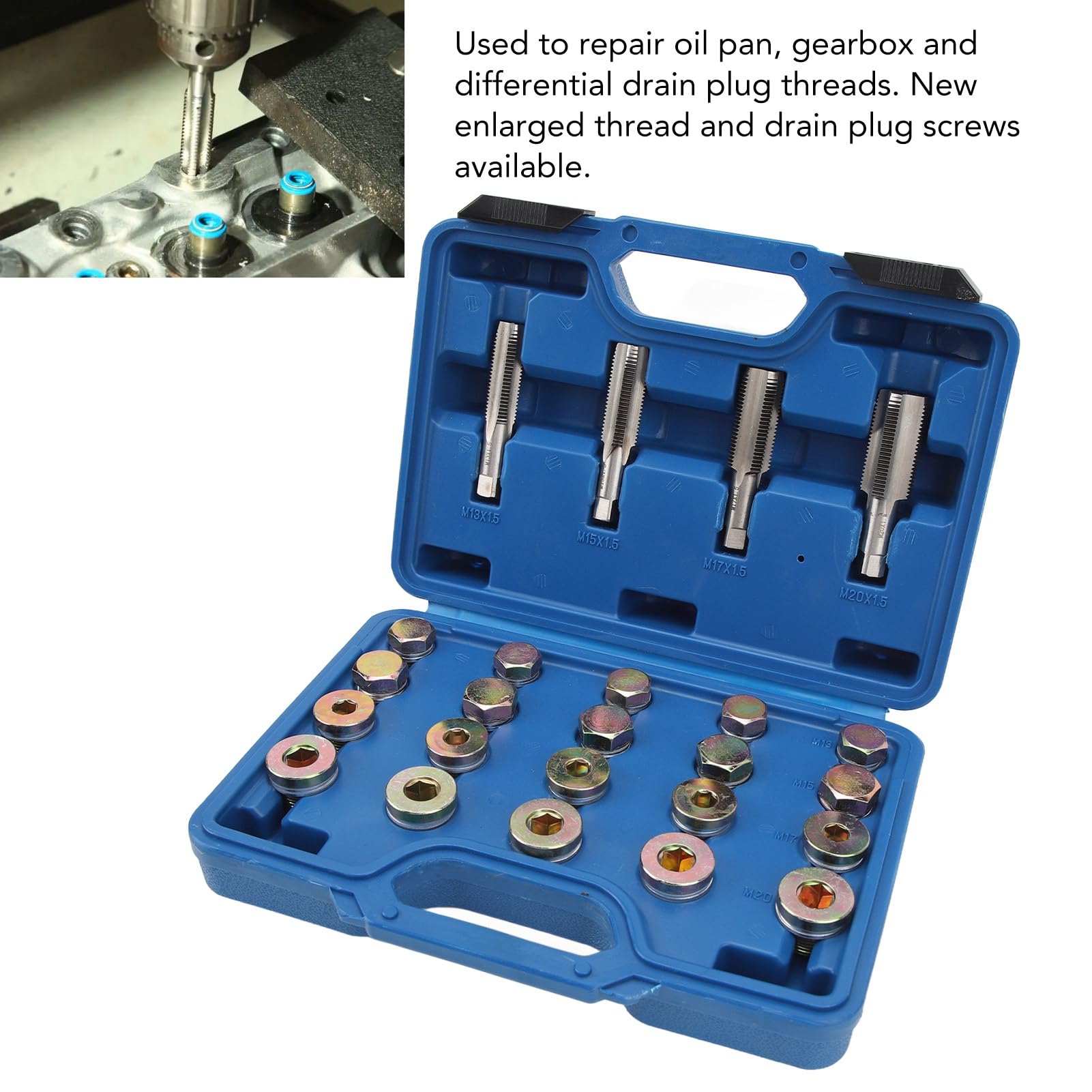 BILITOOLS Kit Riparazione Filetto Tappo Olio 84 Pezzi - Set Riavvitatura Per Coppa Dell'Olio Con Maschi E Tappi M13-M22 - 3