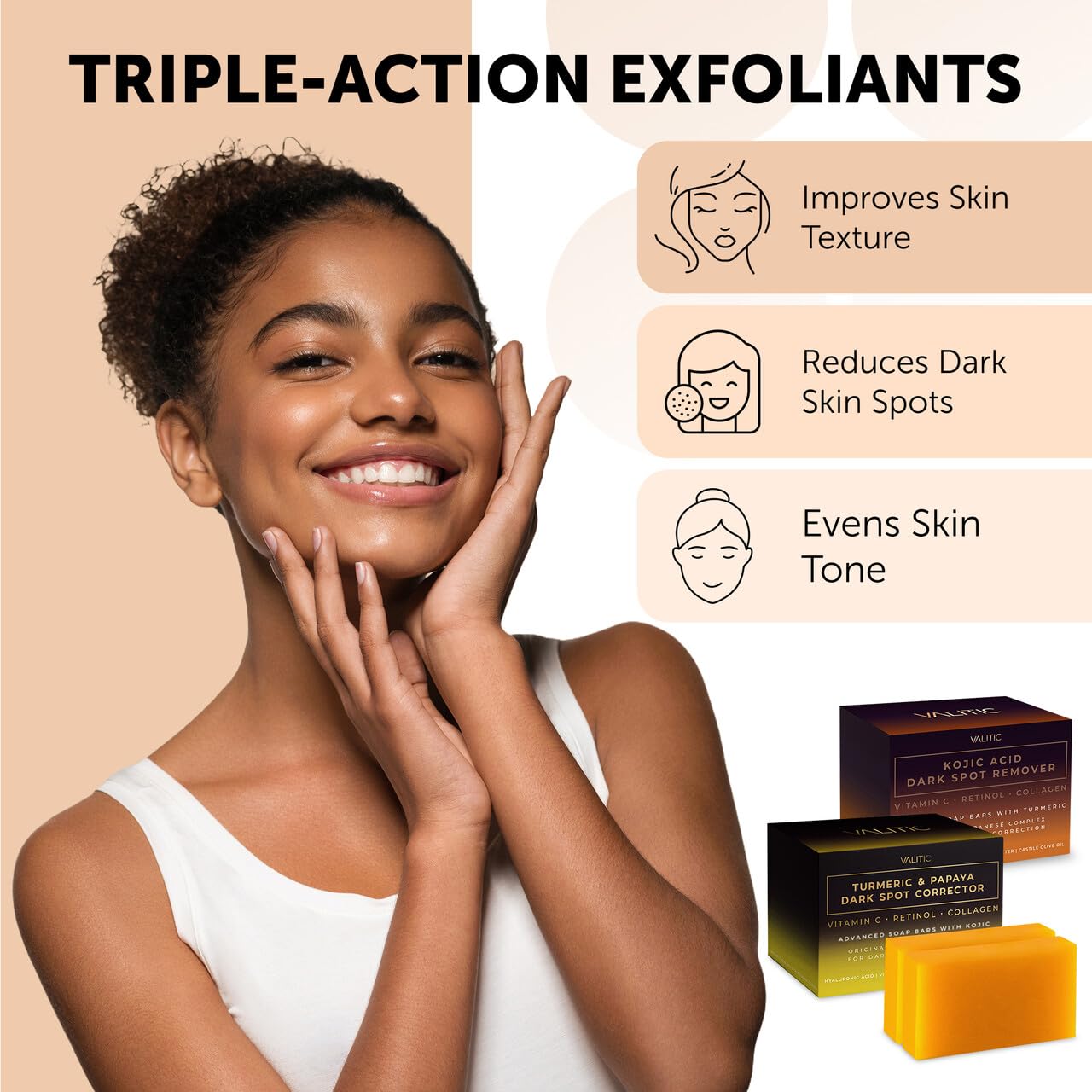 VALITIC Papaya and Turmeric Kojic Acid Soap Bar - Dark Spot Corrector Skin Care Cleansing Bar - Infused with Vitamin C, Hyaluronic Acid, Collagen - Papaya 2 Pack, Kojic 2 Pack - Image 2