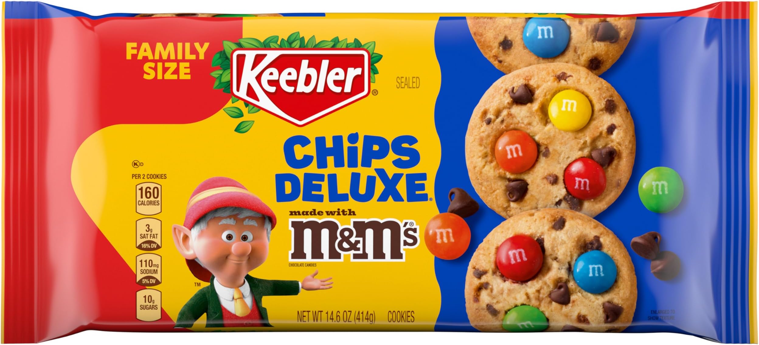 Keebler Chips Deluxe Cookies Made with M&M’s, Chocolate Chip Cookies Made with M&M’s, Family Size, 14.6 oz
