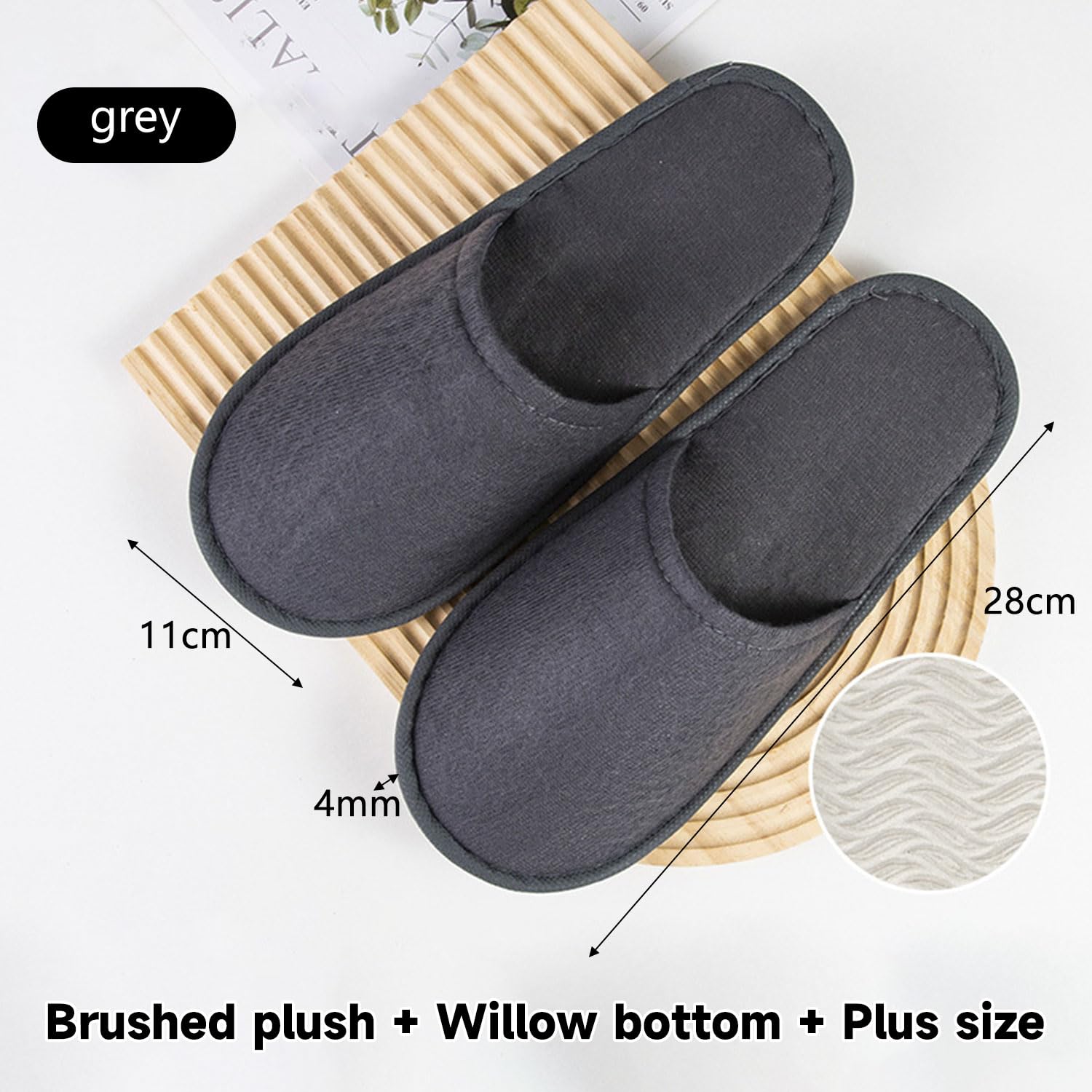 Pantofole Usa e Getta Antiscivolo, Ciabatte Ospiti, Pantofole Chiuse, Ciabatte Monouso per Hotel, Casa, Viaggi, Misura Universale, Grigio+Bianco, 4 Paia