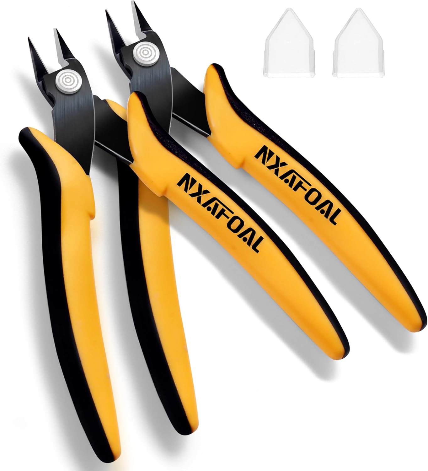 Micro Wire Cutters, 5.4 Inch Flush Cutters, 2 Pack Sharp Spring Loaded Micro Diagonal Cutters for Jewelry, Zip Ties, Electronics & DIY with Soft Grip Handles (Yellow & Black)