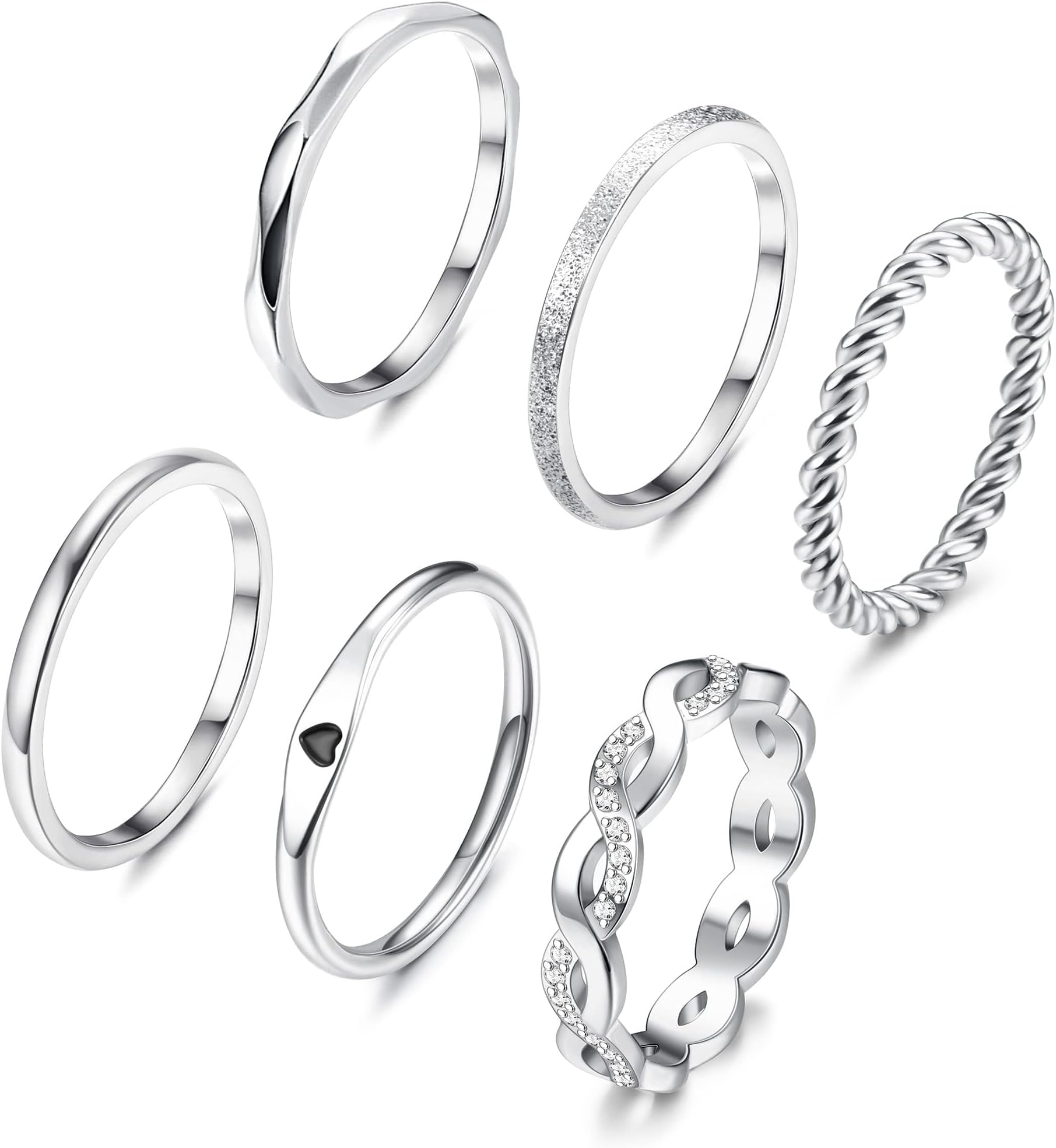 6 Pcs Stainless Steel Rings for Women Set Knuckle Rings Stackable Simple Carve Heart Wedding Bands Engagement Promise Eternity Bands Thumb Rings for Women
