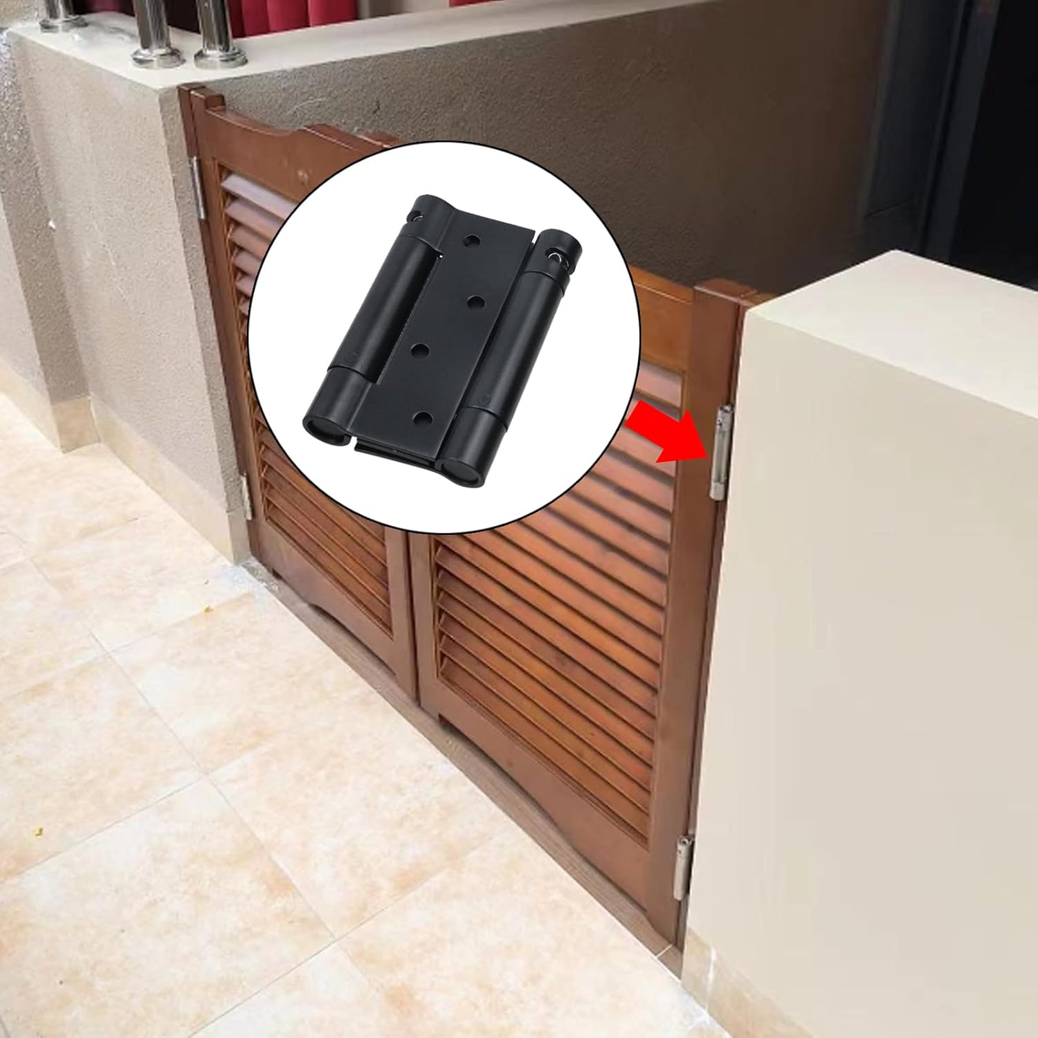 4 Inch Double Action Swinging Door Hinge, Two Way Opening Self Closing, Spring Hinges for Garden, Saloon, Cafe, Pub, Heavy Duty Stainless Steel Tension Adjustable Door Hardware, Black