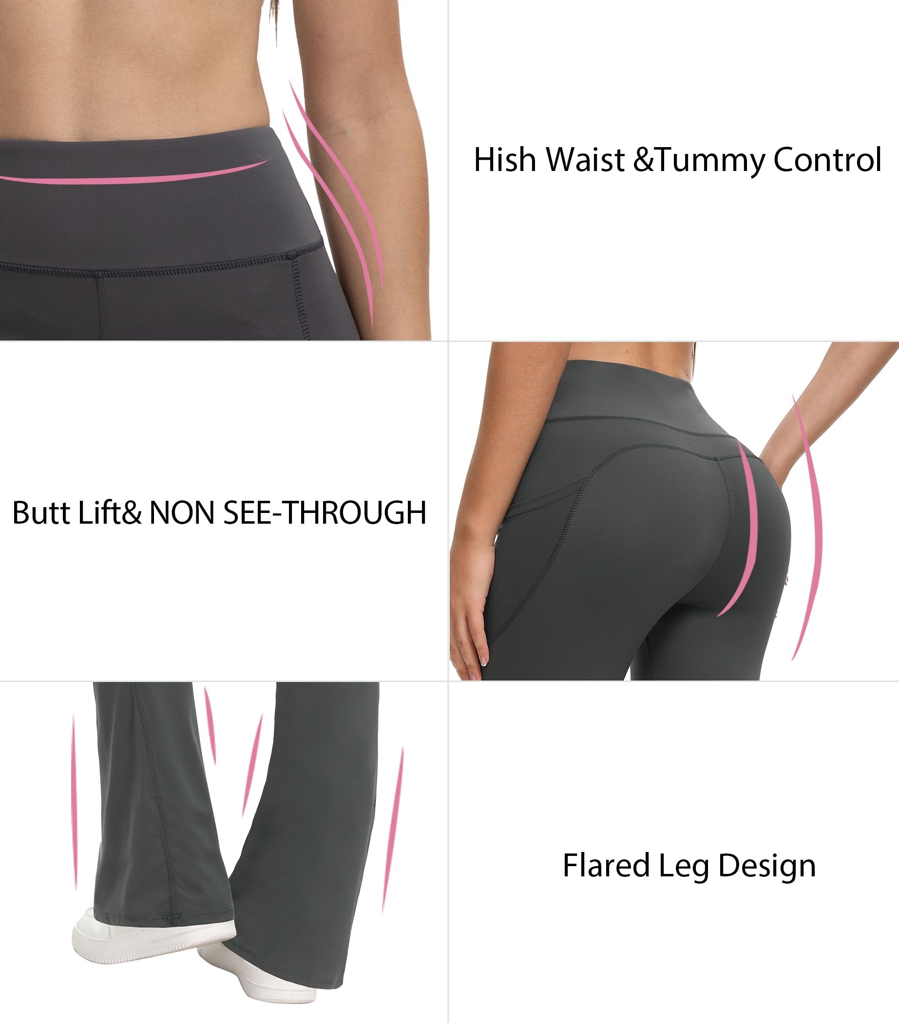 Confezione da 3 leggings svasati da donna, pantaloni da yoga a vita alta, leggings da allenamento con tasche