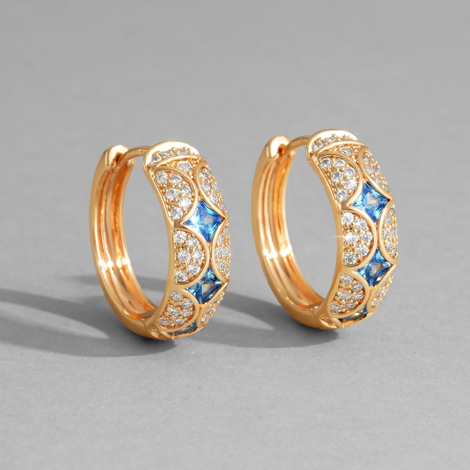 Dremmy Studios Dainty CZ Huggie Hoop Earrings 14K Gold Plated Chunky Simple Cute Thick Round Frill Bead Ball Starburst Cuff Earrings Cubic Zirconia Hoop Earrings Minimalist Personalized Gift for Her - Image 6