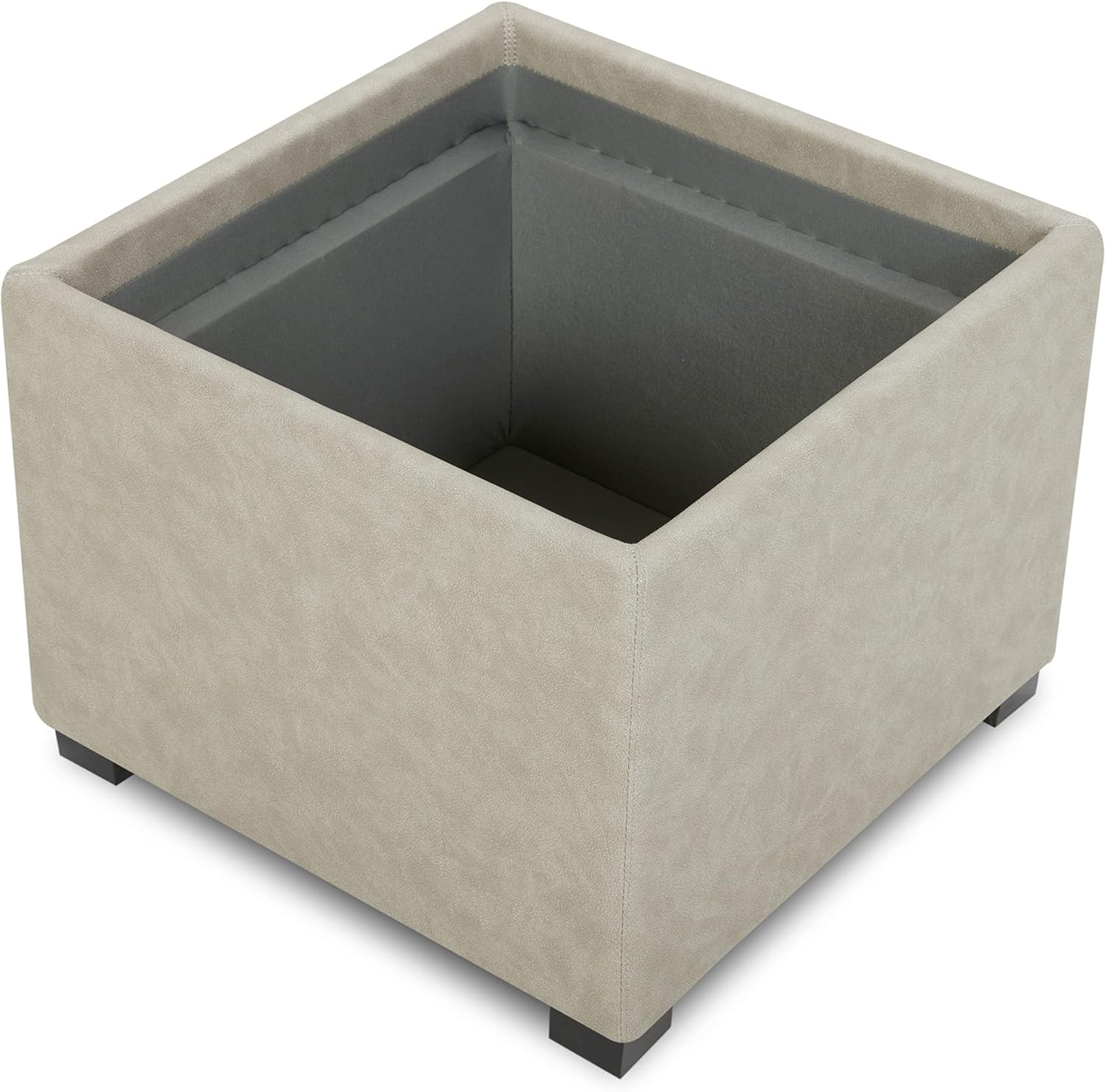 CHITA Storage Ottoman Cube with Tray Lid, Small Footstool with Storage, Square End Table for Living Room and Bedroom, Faux Leather in Stone Gray