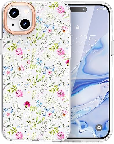 Miniatura 8 de zelaxy Funda compatible con iPhone 15 Pro, TPU suave y flexible, a prueba de golpes, patrones de jardín de flores, funda protectora de cuerpo