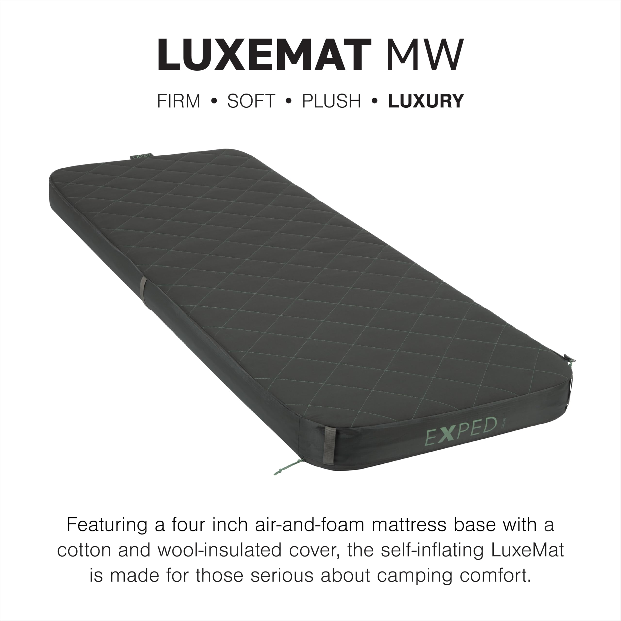 Exped LuxeMat Single MW - Colchoneta de dormir de lujo autoinflable, almohadilla de espuma de 4 pulgadas, bomba incluida