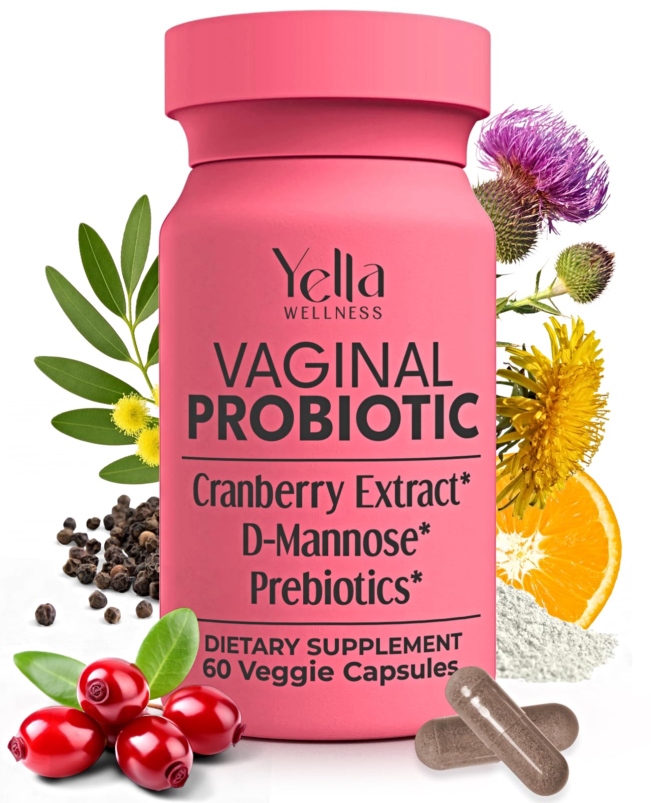 Vaginal Probiotics & Prebiotics for Women with Cranberry Extract | Supports Urinary Tract & PH Balance for Women | Probioticos Vajinal | Probiotics for Women's Vaginal Health- 60ct 60 Count (Pack of 1)