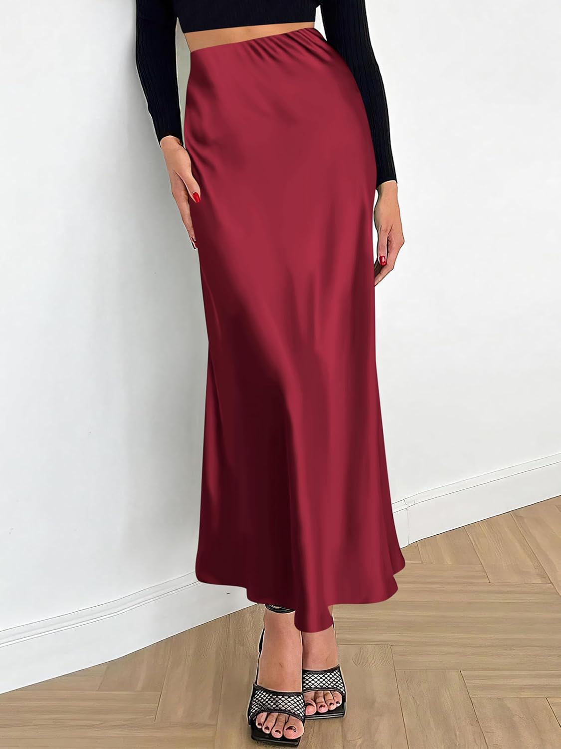 Prinbara Women's Satin Maxi Skirts Dressy Casual Zipped High Waisted Flowy Silk 2026 Spring Elegant Business Party Long Skirt - Image 3