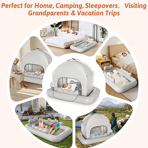Miniatura 2 de Cama inflable de viaje para niños pequeños con tienda de campaña, cama plegable portátil para niños, colchón de aire inflable para niños con