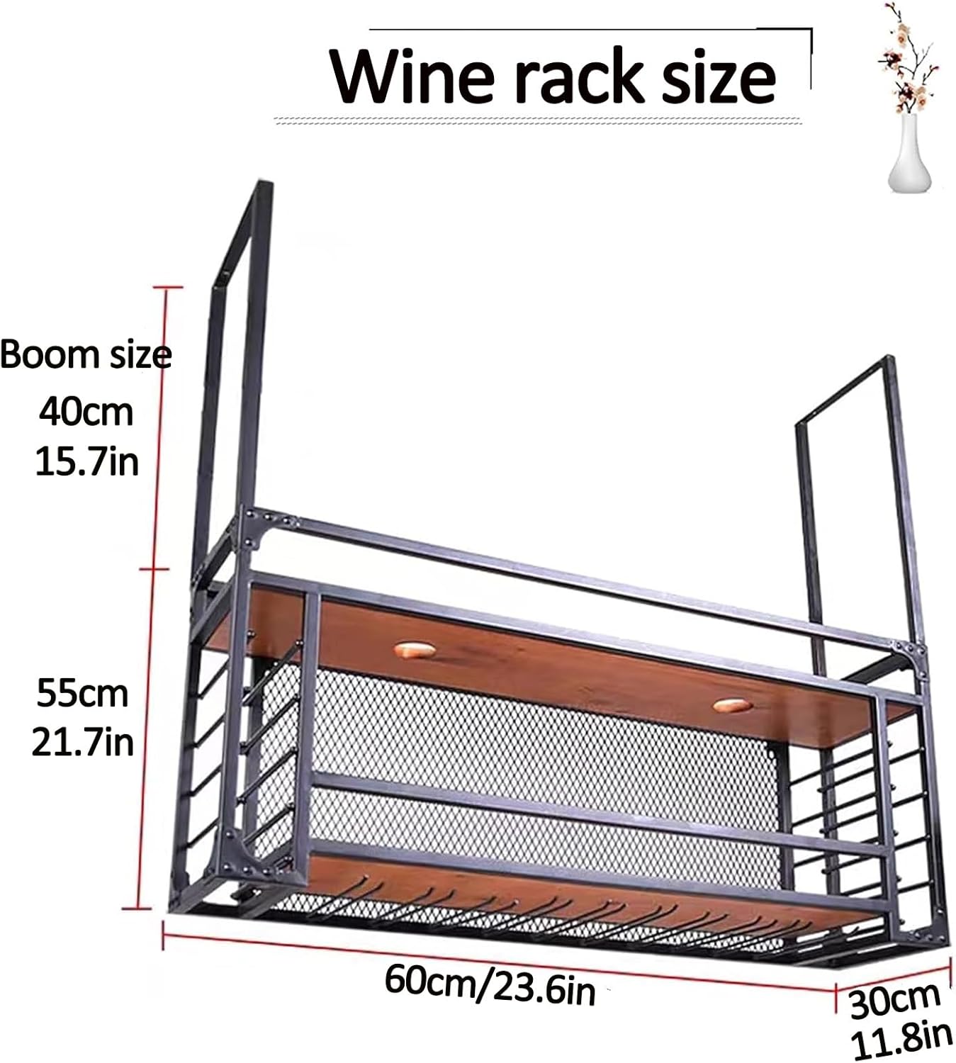 Hanging Wine Rack with Glass Holder and Shelf,Ceiling Mounted Wine Rack Industrial Hanging Wine Bottle Holder,Metal Iron Wine Shelf Black,with Ultra-Thin Aluminum Spotlight,for Bar