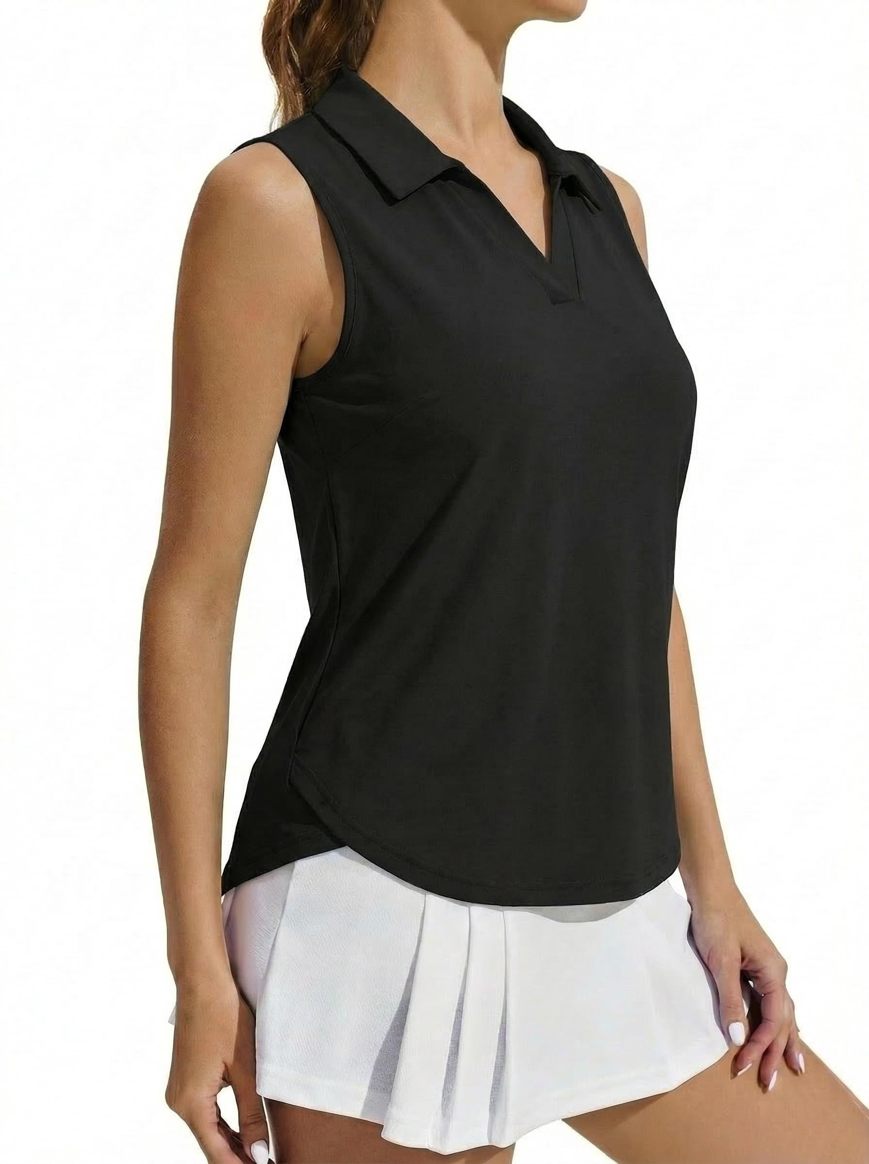 PINSPARK Polo Mujer Camiseta Deportiva Sin Mangas Golf Polo Verano UPF 50+ Camiseta UV Transpirable Cuello En V Camisetas Deportivas Sin Mangas Camiseta De Gimnasia De Secado Rápido